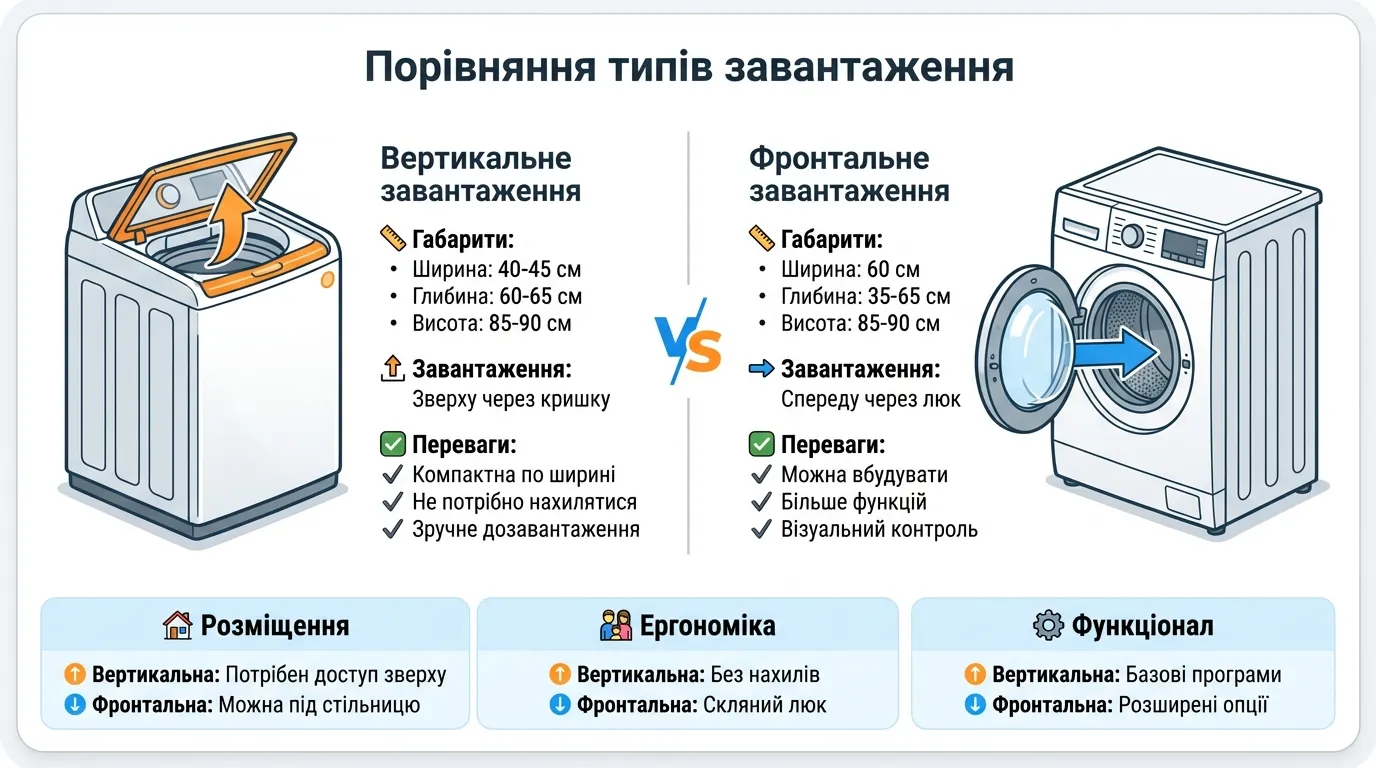 порівняння вертикального та фронтального завантаження