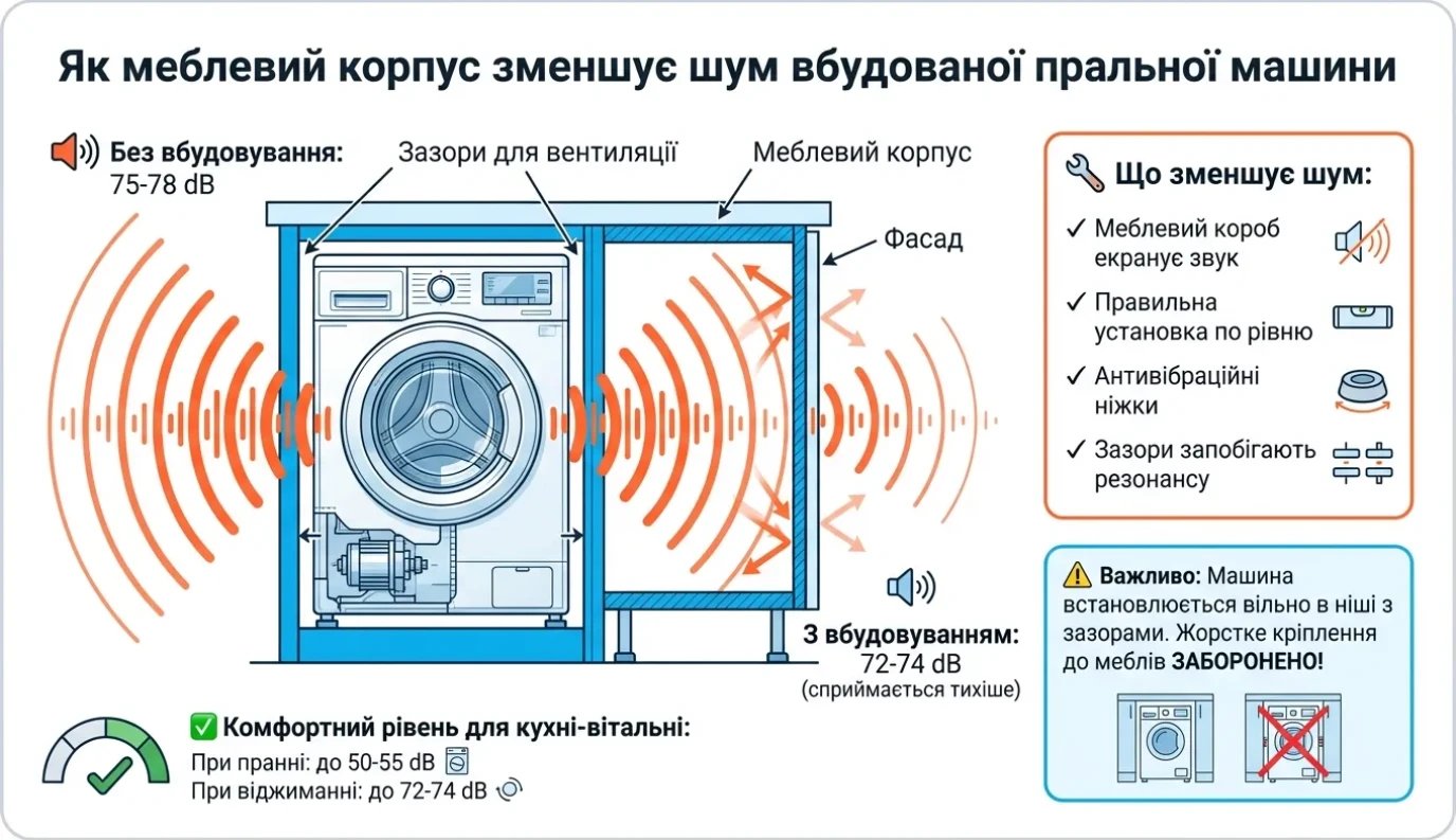 гасіння шуму та вібрації вбудованої пральної машини