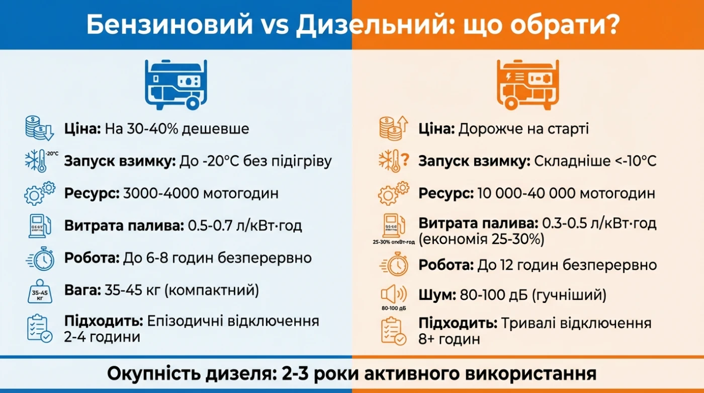 бензиновый или дизельный генератор