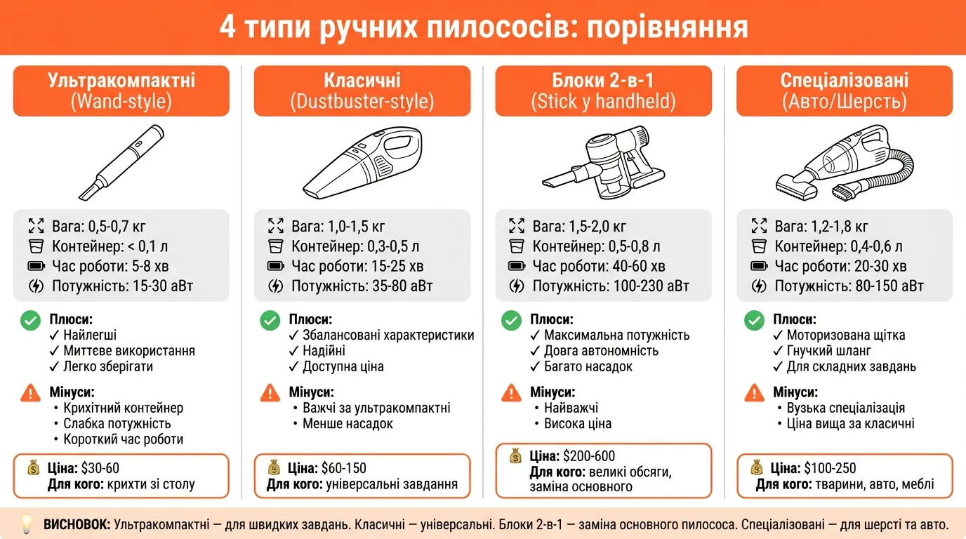типи ручних пилососів