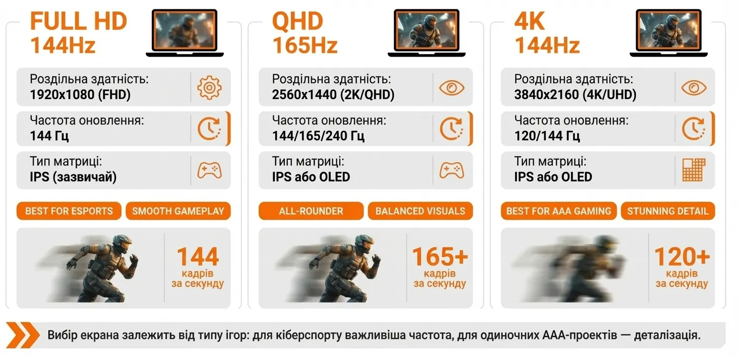 порівняння варіантів екранів ігрових ноутбуків