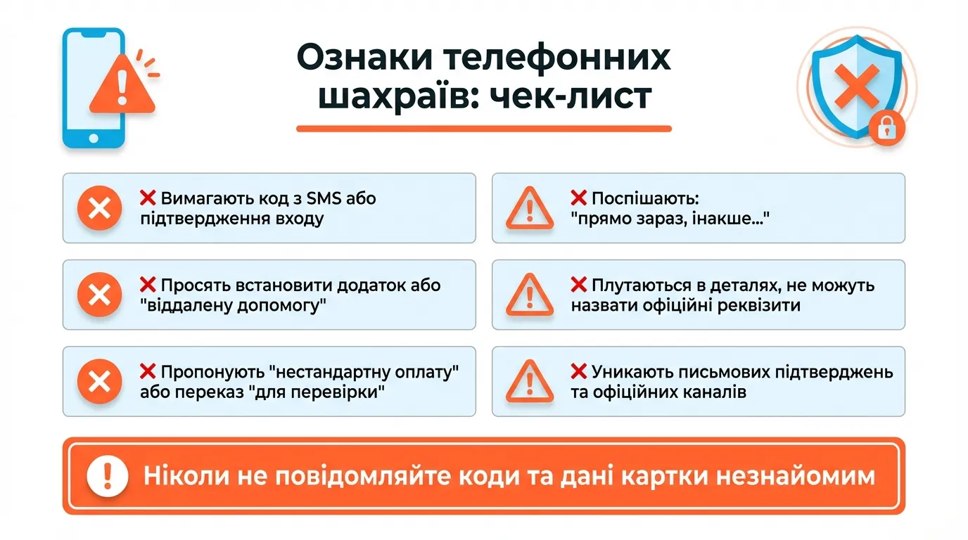 чек-лист ознак телефонних шахраїв