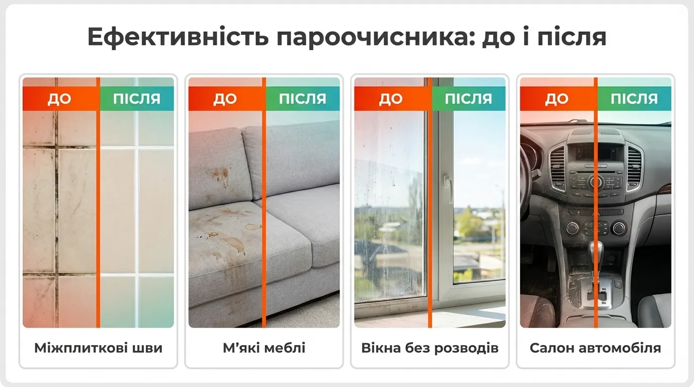 ефективність пароочисника до і після