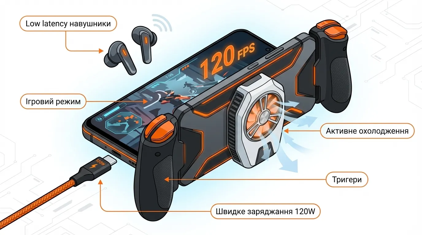 ігровий смартфон з аксесуарами