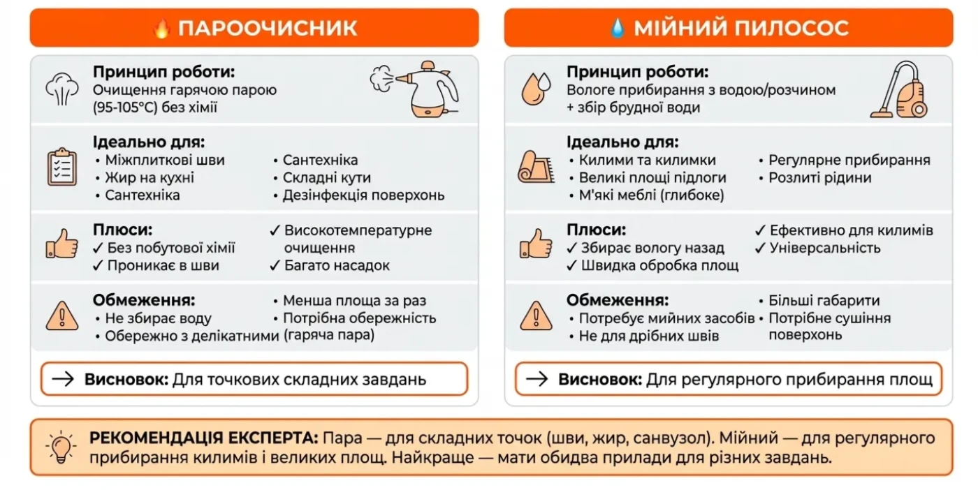 пароочисник vs мийний пилосос