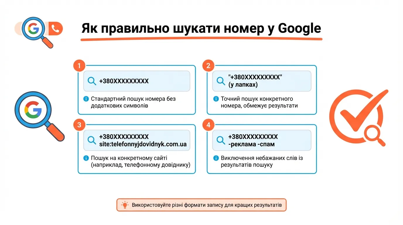 приклад пошуку номера в Google