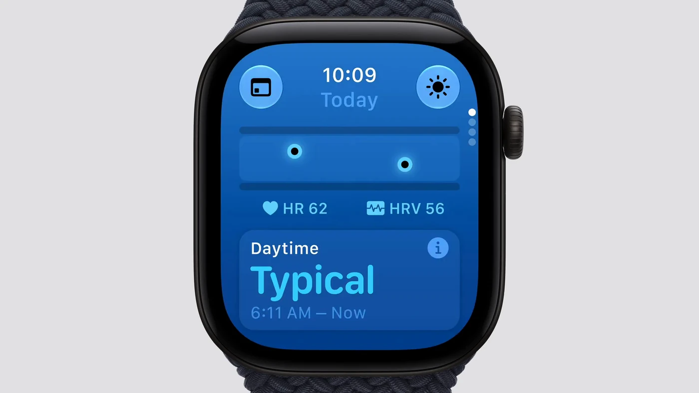 Денні показники пульсу 62 і варіабельності 56 на Apple Watch Series 12