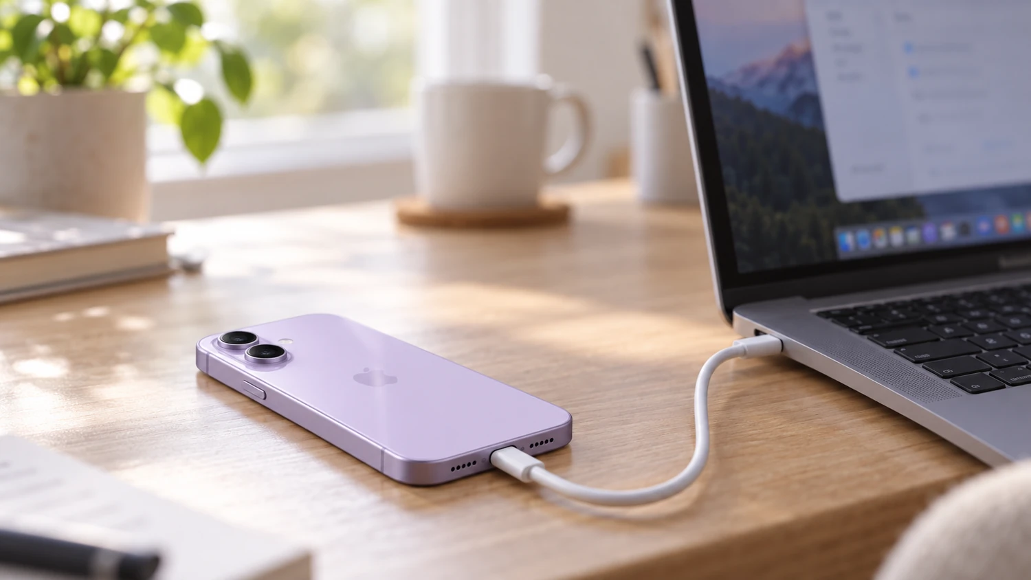iPhone підключений до ноутбука кабелем USB-C у режимі модема