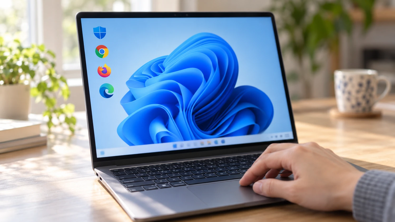Робочий стіл Windows із Захисником Windows, Chrome, Firefox і Edge